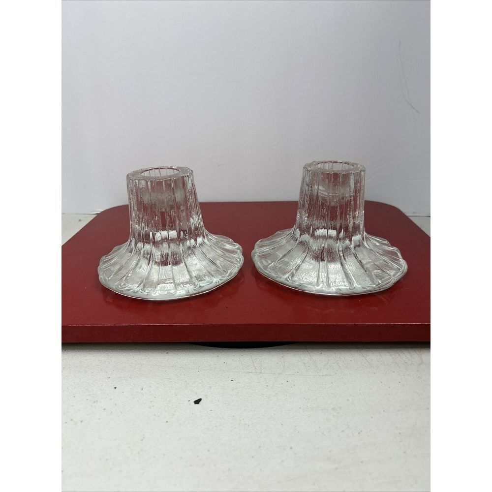 2 Tapio Wirkkala‎ Iitalla Art Glass Ice Candlestick Holders. MINT Matching Pair
